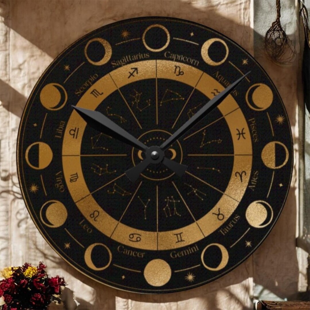 Zodiac Moon Phase Wall Clock Acrylic Clock | Celestial Astrology Decor ...