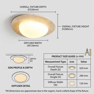 May include: A round, cream-colored ceiling light fixture with a white, oval-shaped diffuser. The overall fixture depth is 320 mm, height is 290 mm, and diffuser width is 120 mm. The fixture's dimensions are approximate due to its organic shape.