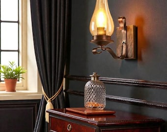 Rustic Oil Lantern Wall Sconce Black Metal Farmhouse Wall Light Vintage Bedroom Lighting Housewarming Gift