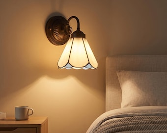 European Modern Six-Sided Glass Wall Lamp Iron Tiffany Style Balcony Staircase Bathroom Garden Wall Light Decor