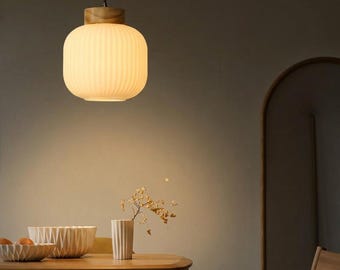 Japanese Wooden Pendant Light Retro Glass Chandelier Bedroom Restaurant Ceiling Lamp