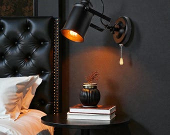 Industrial Black Wall Sconce Adjustable Metal Spotlight Farmhouse Bedroom Lighting Spring Summer Home Gift