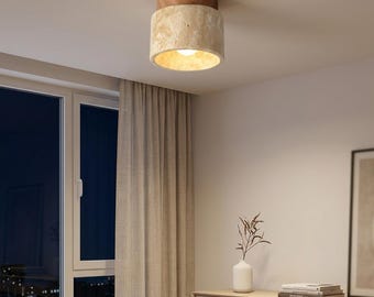Japanese Style LED Ceiling Lamp Stone Wood Round Surface Mounted Downlight Modern Ceiling Light Living Room Corridor Balcony Light