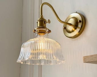 Nordic Brass Wall Lamp Glass Shade Elegant Sconce Light Fixture with Switch Home Decor Bedroom Living Room