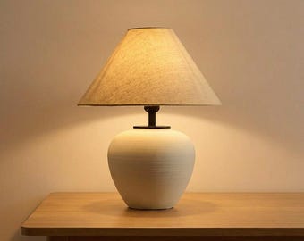 Nordic Ceramic Table Lamp Fabric Shade Bedside Lamp Retro Minimalist Living Room Bedroom Warm Ambient Lighting Decor