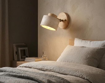 Wabi Sabi Wall Lamp Japanese Style Stone Bedside Light Rotatable Wall Light Minimalist Bedroom Study Lamp Warm Ambient Lighting