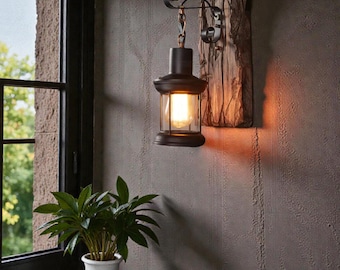 Industrial Wood Wall Sconce Light Antique Rustic Iron Metal Wall Lamp for Bar Loft Corridor Spring Summer Decor Valentine Day Gift