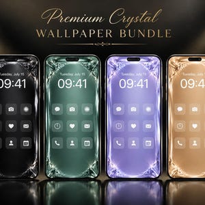3D Crystal Reflection Glass Minimal Wallpaper Bundle | Luxury Aesthetic | iPhone Android | Dark Theme | Green Purple Beige Black
