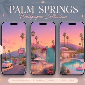 Palm Springs Retro-Tapetenset: Sonnenuntergang am Pool im Stil der 50er-Jahre (Digitaler Download)