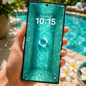 3D Pool Djup Illusion Turkos Tropiskt Vatten Telefon Lås Hemskärm Bakgrund