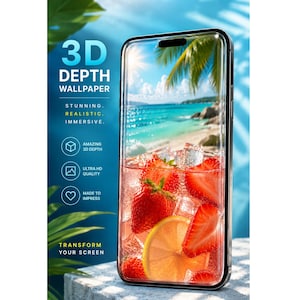 3D Summer Refreshing Frizzy Strawberry Drink Lemonade Tropical Beach Phone Homescreen Lockscreen Wallpaper (Digital Download)