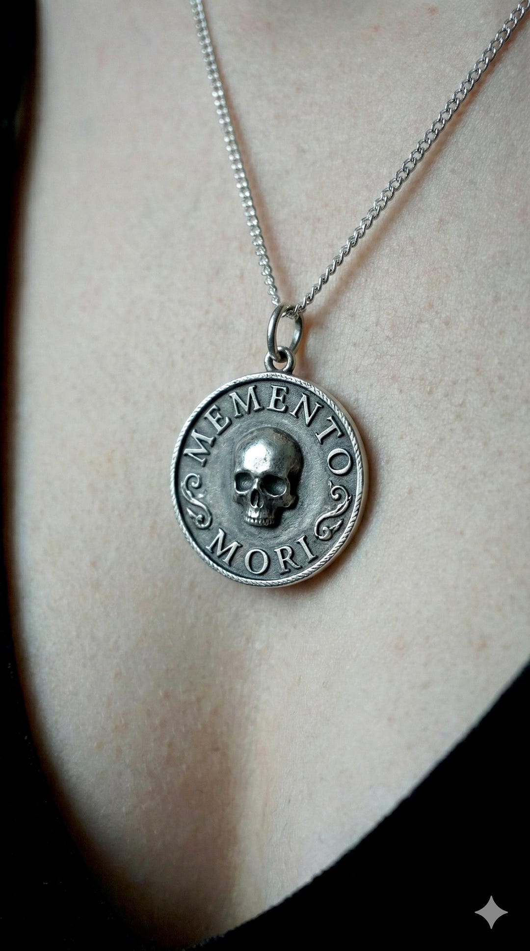 Sterling Silver Memento Mori Skull Coin Necklace, Gothic Stoicism ...