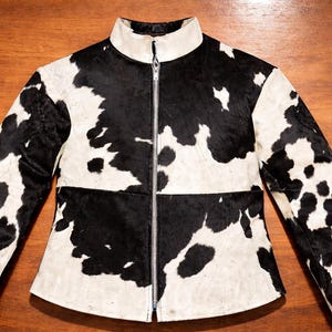 Chaqueta de Piel de Vaca Hombre|Chaqueta Patchwork de Piel de Vaca|Abrigo de Cuero Negro y Blanco|Chaqueta de Cuero Genuino Hecha a Mano