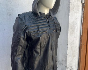 Harley-Davidson Black Leather Hooded Biker Jacket with Skull Logo