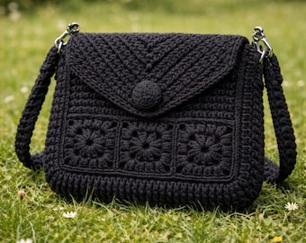 Padrão de Bolsa Boho de Crochê com Margaridas | Estilo Boho Preto 1