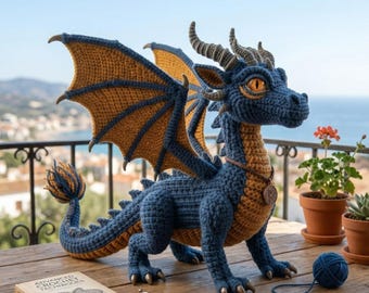 Padrão de Amigurumi de Dragão em Crochê – Arte em Crochê Fantasia de Nível Intermediário (Download em PDF)