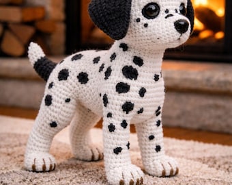 Padrão de crochê digital - Amigurumi de cachorro dálmata, tutorial de brinquedo feito à mão