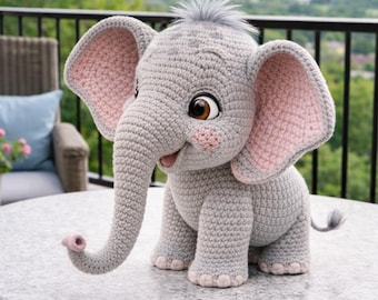 Padrão digital de elefante em crochê - Design de amigurumi feito à mão para artesanato DIY