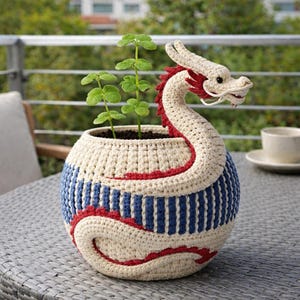 Crochet Dragon Pot Digital Pattern - Detailed Step-by-Step Guide, Handmade Flower Pot, Perfect for Home Decor, Instant PDF