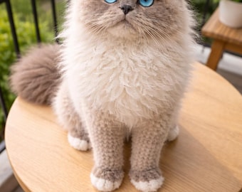 Fluffy Cat Crochet Pattern, Blue Eyes Amigurumi Toy (PDF Download)