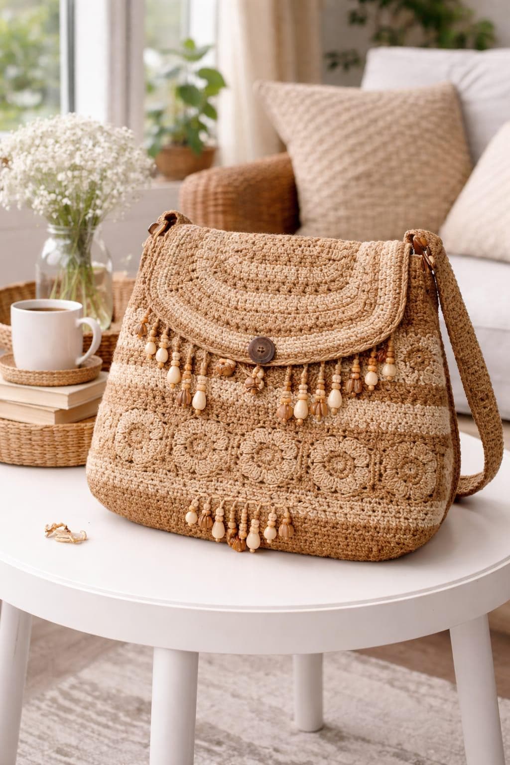 35 Beaded Crochet Patterns to Add Sparkle, Texture, and Giftable Charm 27 Boho Chic Crochet Bag