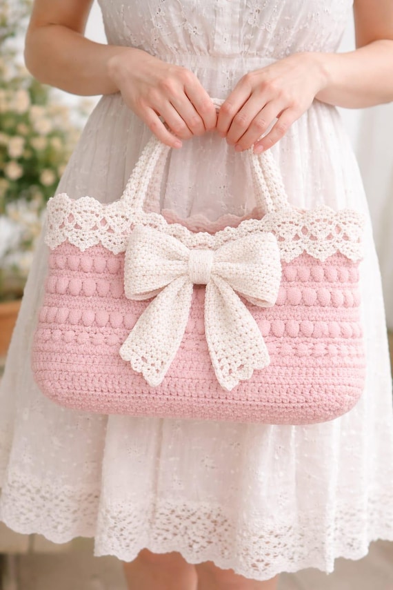 Rosy Lace Bow Tote – Handmade Crochet Pattern | Elegant & Romantic Digital Bag Design4