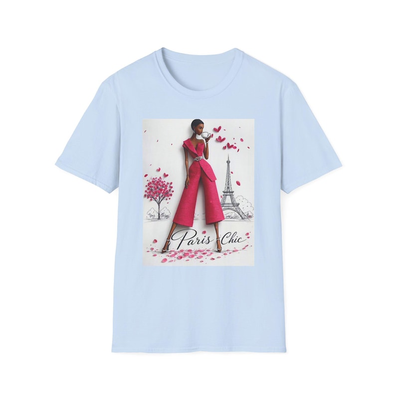 Koszulka z ilustracją modową Paris Chic | Wieża Eiffla, różowa haute couture zdjęcie 10