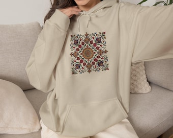 Moletom Boho com Estampa Floral Mandala | Design Geométrico com Quadrados de Flores