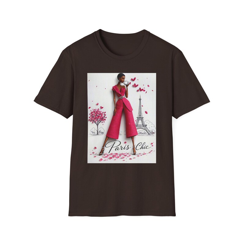 Koszulka z ilustracją modową Paris Chic | Wieża Eiffla, różowa haute couture zdjęcie 6