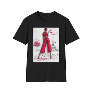 Koszulka z ilustracją modową Paris Chic | Wieża Eiffla, różowa haute couture zdjęcie 4