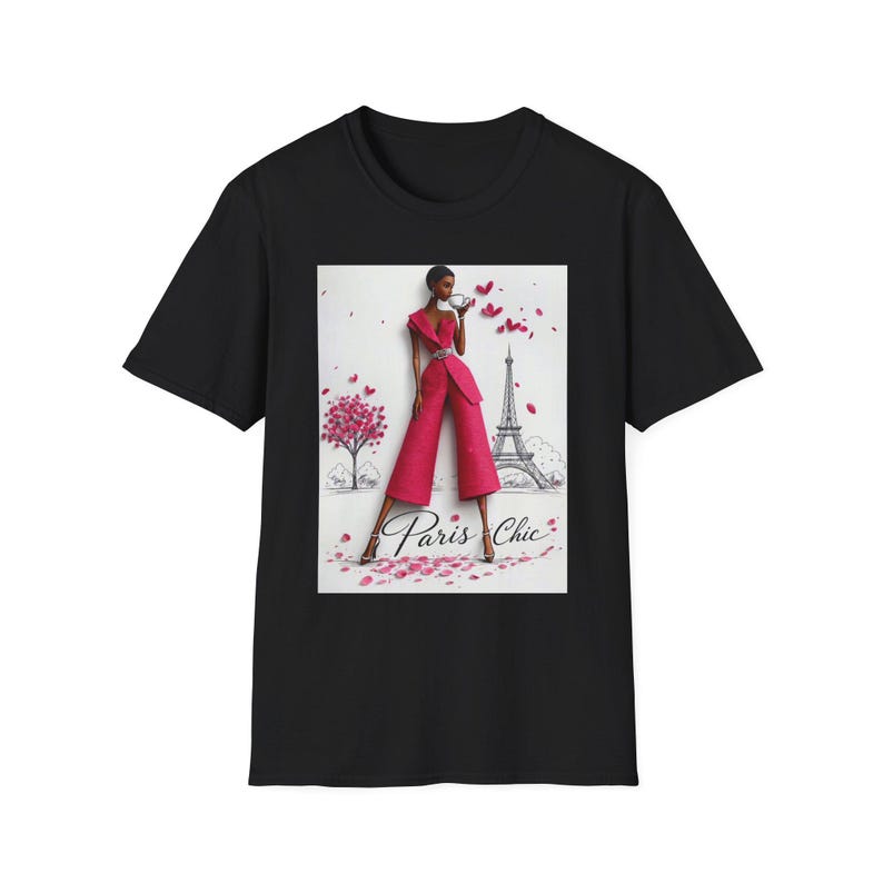 Koszulka z ilustracją modową Paris Chic | Wieża Eiffla, różowa haute couture zdjęcie 4