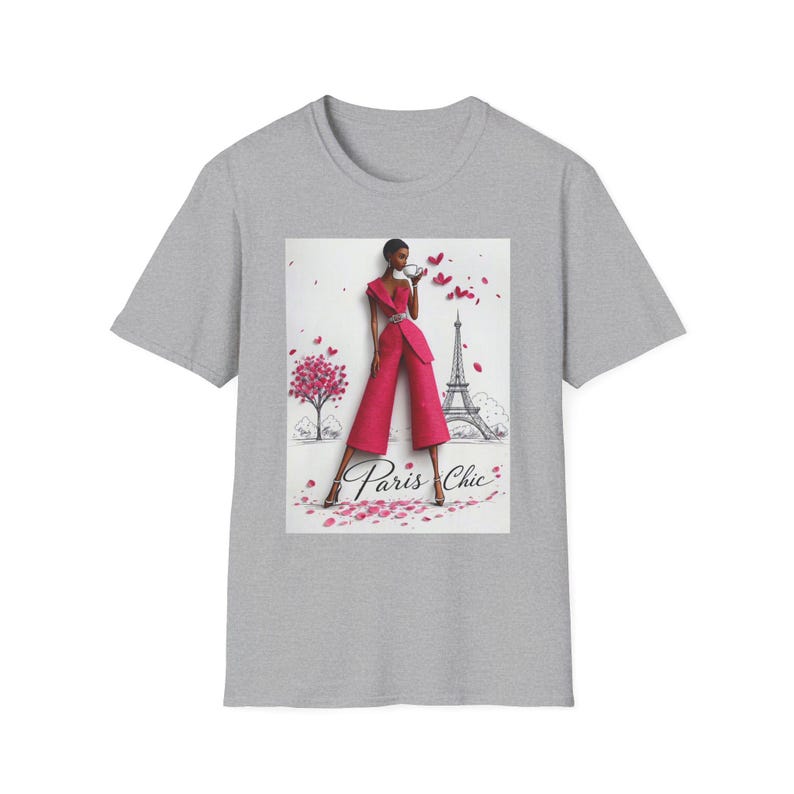 Koszulka z ilustracją modową Paris Chic | Wieża Eiffla, różowa haute couture zdjęcie 5