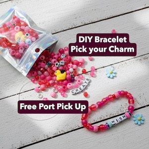 Kit de pulsera rosa rojiza, pulsera de la amistad con dijes DIY, banda de cuentas de colores brillantes personalizable, regalo de San Valentín, extensor de pez, polvo de hadas