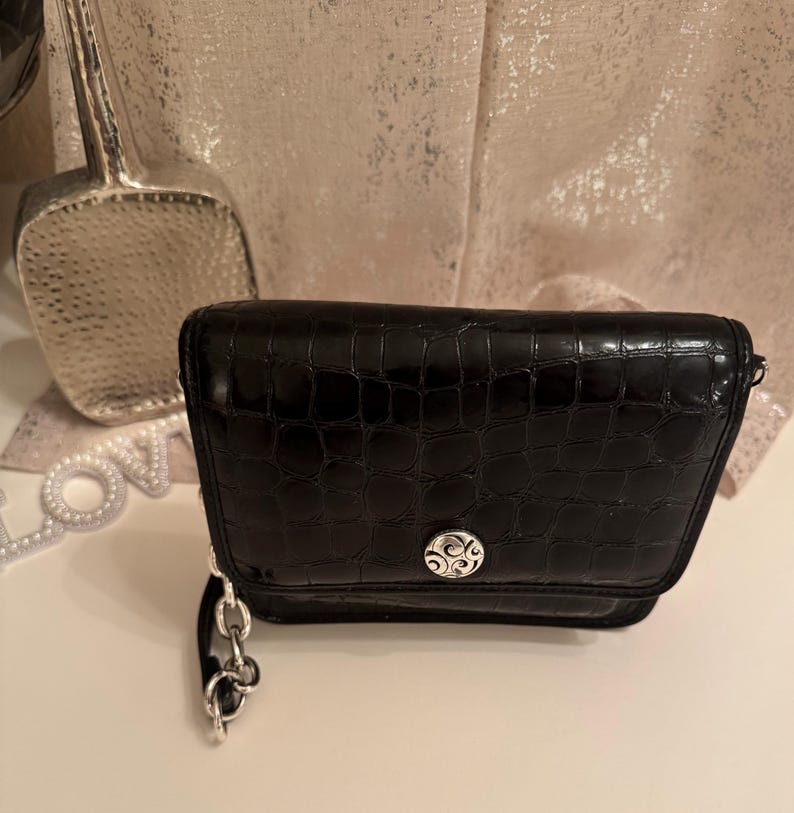 Brighton vintage zwarte mini schoudertas met krokodillenreliëf afbeelding 2