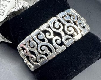 Brighton Silver Tone Scrol Panel Stretch Bracelet