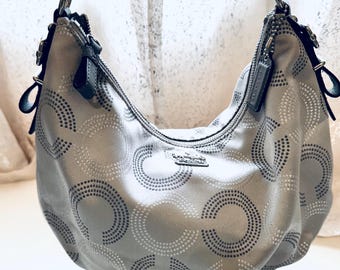 Vintage Coach Madison Dotted Op Art Convertible Hobo in Silver