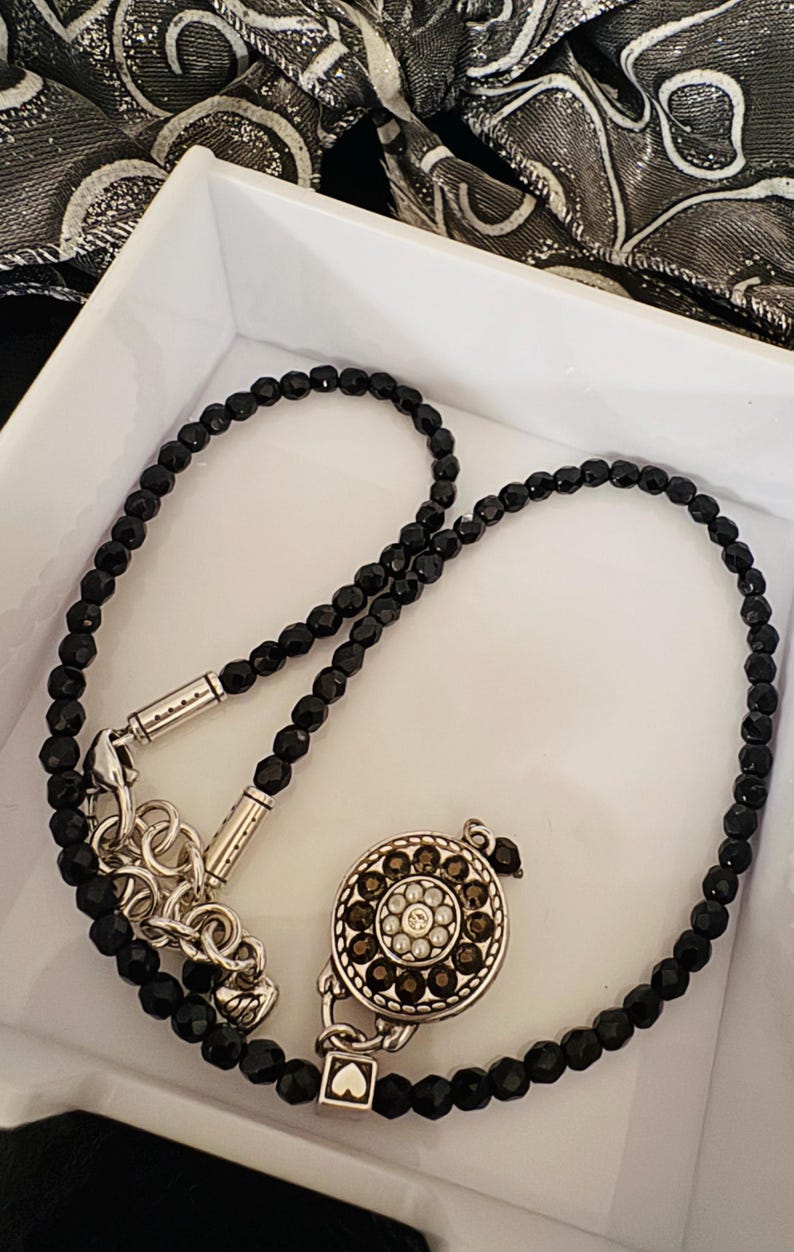 Brighton Jet Black Beaded Necklace with Reverisble Pendant image 5