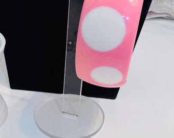 MOD roze en witte polkadot acryl armband