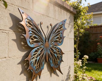 Beautiful Butterfly Metal Sign, Colorful Butterfly Outside Decor, Torch Colored Metal Butterfly Garden Sign