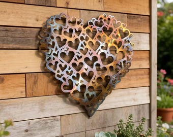 Fire Roasted Metal Heart Wall Art, Colorful Garden Decor
