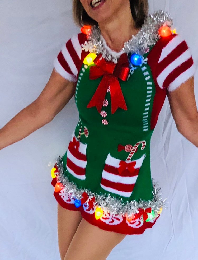 Ugly Christmas Sweater Dress Light Up Elf Dress Party Hostess Etsy