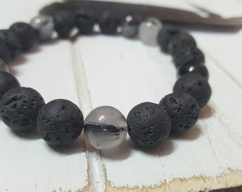 Swirl (21 Bead - 10MM Lava Rock & Tourmaline Mala)