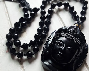 3D Faced Hand Carved Obsidian Buddha Face