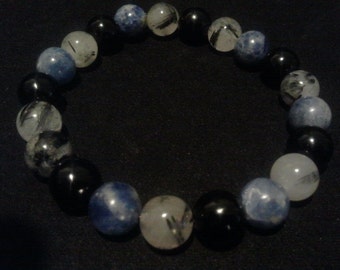 21 - 10MM Bead Onyx, Sodalite, & Tourmaline Quartz mala