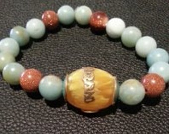 Tibetan Om Amazonite w/ Red Goldstone