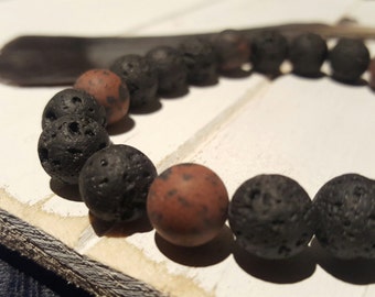 24 Bead - 10MM Mahogany Obsidian & Lava Rock Mala