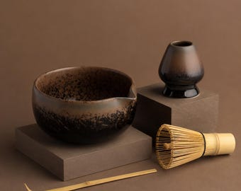 Handcrafted Ceramic Matcha Gift Set, Wabi Sabi Matcha Bowl with Whisk, One of a Kind Wedding Graduation Gift