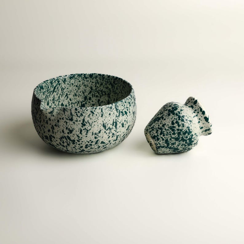 Handmade Speckled Matcha Bowl Set, Artisan Ceramic Matcha Gift Set with Bamboo Whisk, Scoop and Whisk Holder Bowl + Holder