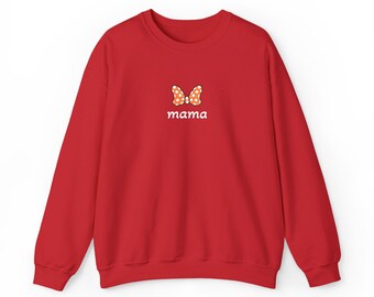 Bluza z haftem Minnie Mama | Bluza z haftem Mama z kokardą i okrągłym dekoltem