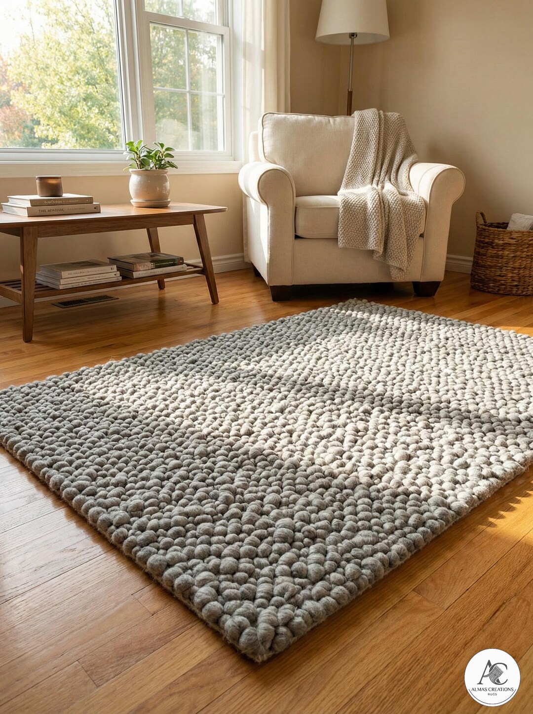 Boucle Hand-woven Natural Wool Rug Grey Colour for Interior - Etsy